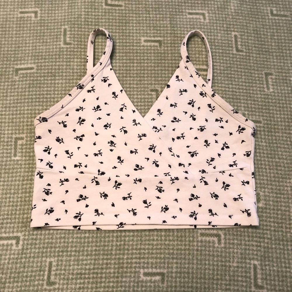 brandy melville white & grey floral amara tank
